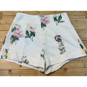 Lena Floral‎ Print Shorts White High Waist Dressy Summer Party Women's L